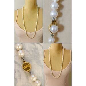 Vintage Carolee Faux Pearl Necklace 30" Gold Tone Clasp Classic Knotted Strand